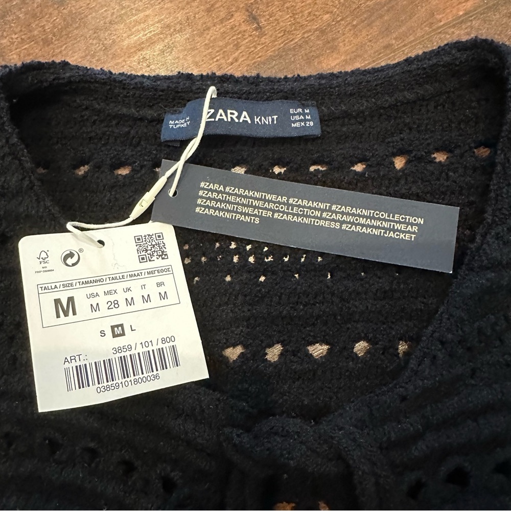 Zara Knit Tassel Crochet Black Cardigan Sz- M - Picture 4 of 7